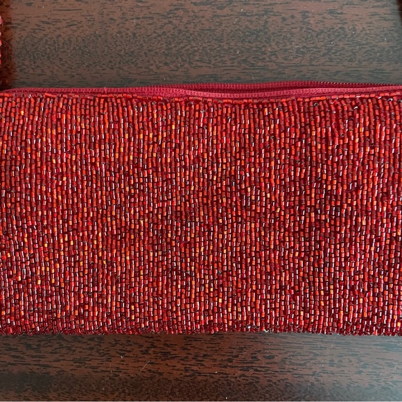 Red Beaded Micro Purse Bag Clutch Baguette Handmade in Nepal - Picture 2 of 8